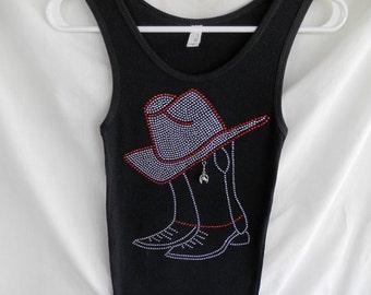 Rhinestone Cowgirl Hat And Boots Tank Top.  It Comes With A Removable Horse Charm Or Choose A Charm From The 2nd Picture