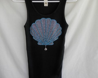 Womens Rhinestone Shell Tank Top   It Comes With A Removable Shell Charm  Beach Shirts   Resort Shirts Shell Shirts