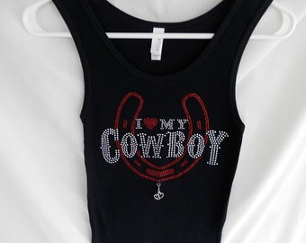 I Love My Cowboy Womens Rhinestone Tank Top It Comes With A Removable Double Heart Charm Or Choose A Charm From The 2nd Pic Cowgirl Shirts