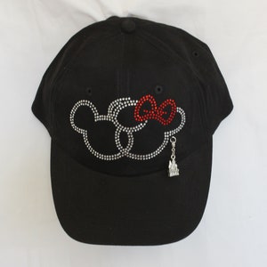 Mickey & Minnie Rhinestone Baseball Hat   It Comes With A Removable Castle Charm Or Choose A Charm From The 2nd Picture   Women&#39;s Hat / Cap