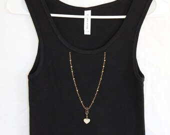 Gold Rhinestone Necklace Tank Top, With A Rhinestone Heart Charm  Only One Left