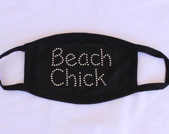 Beach Chick Face Mask,  Rhinestone Beach Face Cover,  2 PLY Comfortable Mask