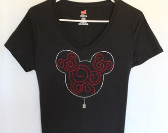 Mickey Swirl Women's Rhinestone Disney Bling T-Shirt.  It Comes With A Removable Castle Charm Or Choose A Charm From The 2nd Picture