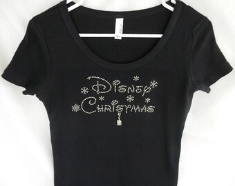 Disney Christmas Women's Rhinestone T Shirt.  It Comes With A Removable Castle Charm Or You Can Choose A Charm From The 2nd Picture