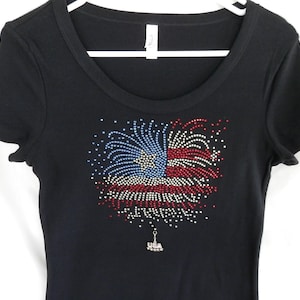 USA Flag Rhinestone Women&#39;s T-Shirt  It Comes With A Removable USA Charm Or Choose A Charm From The 2nd Pic  4th Of July Shirt   4th Of July