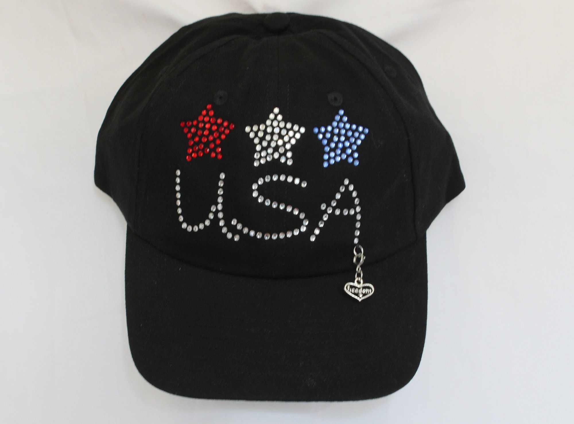 Rhinestone American Flag Baseball Cap - Black American Biker Women main image 3