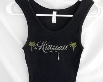 Hawaii & Two Green Palm Trees Women's Rhinestone Tank Top   It Comes With A Removable Pineapple Charm Or Choose A Charm From See The 2nd Pic