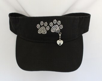Womens Dog Paw Rhinestone Visor   It Comes With A Removable Best Friend Charm Or Choose A Charm From The 2nd Picture  Dog Lovers Visor