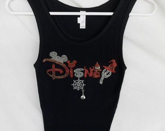 Disney Halloween Women's Rhinestone Tank Top.  It Comes With A Removable Pumpkin Charm Or Choose A Charm From the 2nd Pic.  Disney Shirts