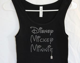 Women's Disney Mickey Minnie Rhinestone Tank Top.   It Comes With A Removable Castle Charm