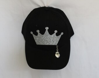 Crown Glitter Womens Hat / Cap   It Comes With A Removable Heart Crown Charm Or Choose A Charm From The Second Picture  Queen Diva Hat