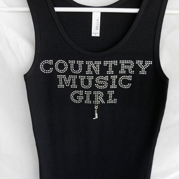 Country Music Girl Rhinestone Tank Top.   It Comes With A Removable Boot Charm Or Choose A Charm From The 2nd Pic.  Country Music Concert