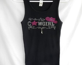 Cowgirl Rhinestone Women's Tank Top.  It Comes With a Removable Boot Charm   Country Western Shirts.  Concert