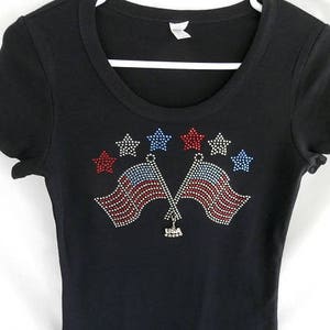 Rhinestone Stars And Flags Patriotic T-Shirt  It Comes With A Removable USA Charm Or Choose A Charm From The 2nd Picture 4th Of July Apparel