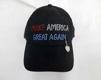 Make America Great Again Rhinestone Hat.  It Comes With A Removable American Heart Flag Charm Or Choose A Charm From The 2nd Pic  Patriotic