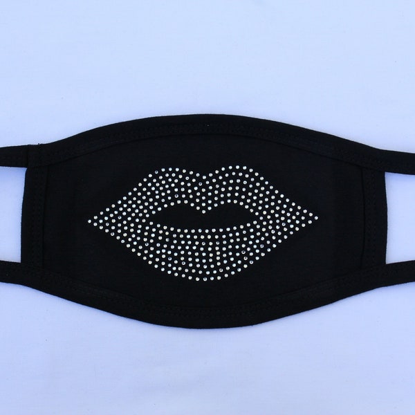 Lips Face Mask,  Rhinestone Lips Face Cover,  Available In Three Rhinestone Colors Red, Pink Or Clear Lips,  2 PLY Comfortable Mask