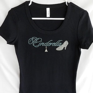 Cinderella & Glass Slipper Womens T-Shirt.  It Comes With A Removable Pumpkin Carraige Charm Or Choose A Charm From The 2nd Pic.  Disney