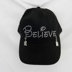 Rhinestone Hat &quot;Believe&quot; With Two Removable Charms Or Choose Two Charms From The 2nd Picture. 6 Charms To Choose From, Disney, Minnie, Tink