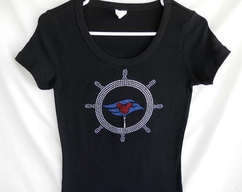 Disney Cruise Women's Rhinestone T-Shirt.  It Comes With A Removable Cruise Ship Charm Or Choose A Charm From The 2nd Pic.   Pirate Night