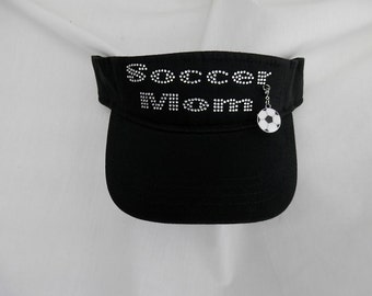 Soccer Mom Rhinestone Visor It Comes With a Removable Soccer Ball Charm Or Choose A Charm From The 2nd Picture Womens Soccer Visors