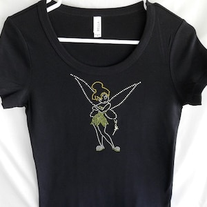 Tinkerbell Women&#39;s Disney Rhinestone T Shirt.  It Comes With A Removable Magic Wand Charm Or Choose From 3 Charms See 2nd Picture
