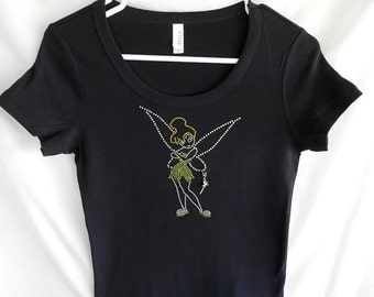 Tinkerbell Women's Disney Rhinestone T Shirt.  It Comes With A Removable Magic Wand Charm Or Choose From 3 Charms See 2nd Picture