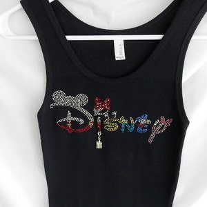 Disney Character Rhinestone Womens Tank Top.  It Comes With A Removable Castle Charm Or Choose A Charms From The 2nd Picture   Bling Shirts
