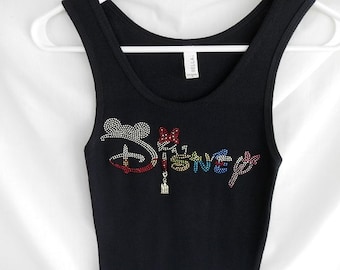 Disney Character Rhinestone Womens Tank Top.  It Comes With A Removable Castle Charm Or Choose A Charms From The 2nd Picture   Bling Shirts