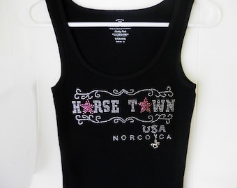 Horse Town USA Norco Ca Women's Rhinestone Tank Top It Comes With A Removable Horse Charm Horse Lover Rodeo Tank Top Horse Rider