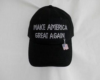 Make America Great Again Rhinestone Baseball Hat.  It Comes With A Removable American Flag Charm Or Choose A Charm From The 2nd Picture
