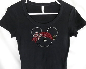 Minnie Pirate Womens Rhinestone T Shirt.  It Comes With A Removable Pirate Flag Charm Or Choose A Charm From The 2nd Pic   Disney Shirts