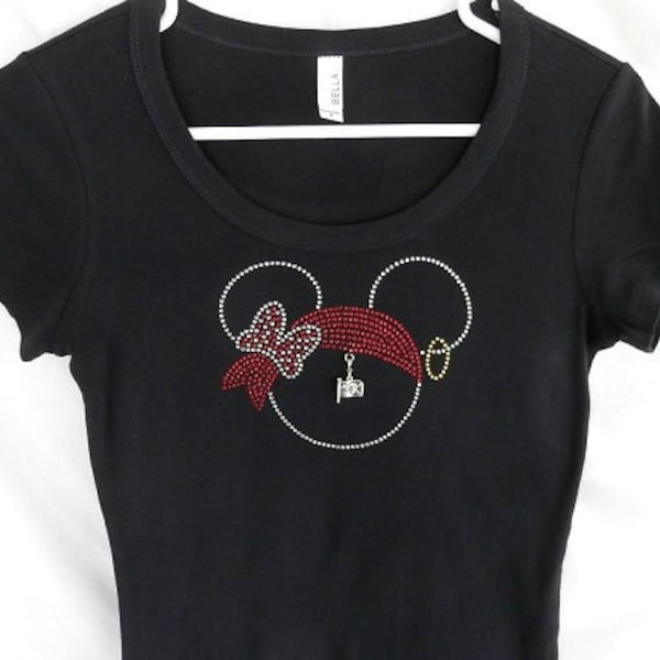 Minnie Pirate Womens Rhinestone T Shirt.  It Comes With A Removable Pirate Flag Charm Or Choose A Charm From The 2nd Pic   Disney Shirts