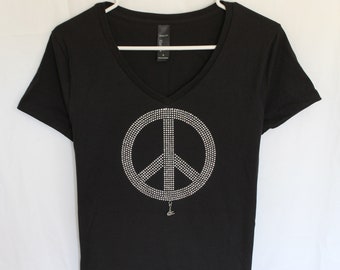 Peace Sign Womens Rhinestone T Shirt.  It Comes With A Removable Peace Sign Charm Or Choose A Charm From The 2nd Picture  Peace Sign Top