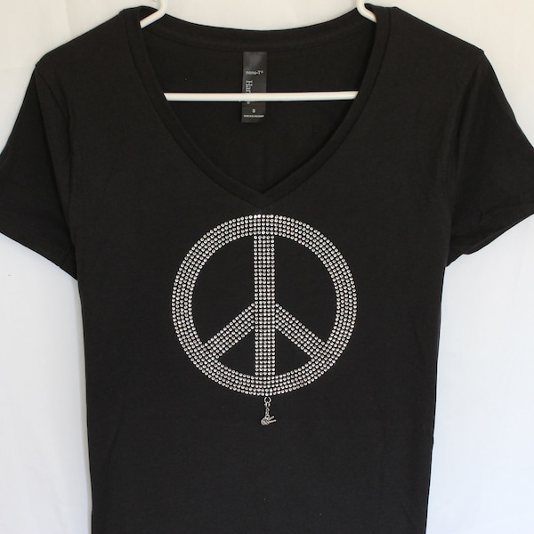 Peace Sign Womens Rhinestone T Shirt.  It Comes With A Removable Peace Sign Charm Or Choose A Charm From The 2nd Picture  Peace Sign Top