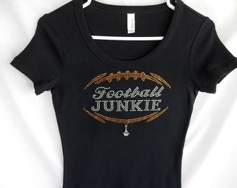 Football Junkie Womens Rhinestone T Shirt.   It Comes With A Removable I Heart Football Charm Or Choose A Charm From The 2nd Picture