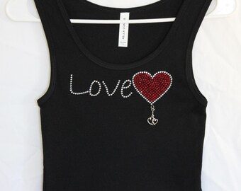 Love And Heart Women's Rhinestone Tank Top.   It Comes With A Removable Double Heart Charm