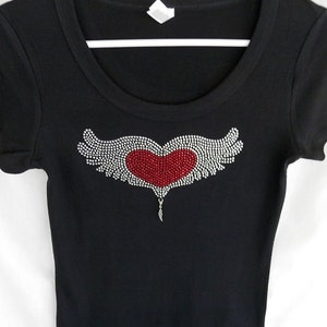 Rhinestone Heart & Wing T Shirt With A Removable Wing Charm Or Choose A Charm From The 2nd Picture 7 Charms To Choose From Angel Wings
