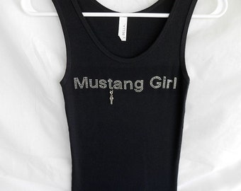 Mustang Girl Womens Rhinestone Tank Top.   It Comes With A Removable Car Key Charm Mustang Car Hot Rod NHAR Nascar