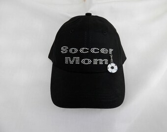 Soccer Mom Hat Womens Rhinestone Cap It Comes With a Removable Soccer Ball Charm Or Choose A Charm From The 2nd Pic  Soccer Mom