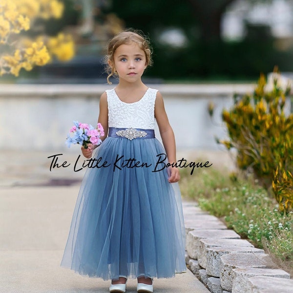 tulle flower girl dress, rustic lace flower girl dresses, bohemian, boho flower girl dress, ivory flower girl dress, blue flower girl dress