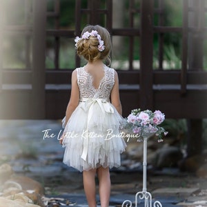 Tulle Flower Girl Dress, Ivory Flower Girl Dress, White Lace Flower Girl Dresses, blush flower girl Dress, boho flower girl dress, Birthday