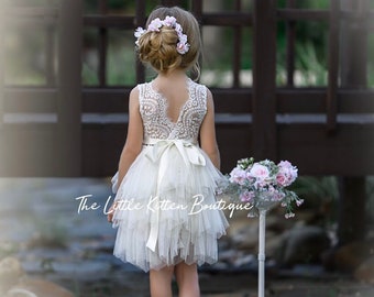 Tulle Flower Girl Dress, Ivory Flower Girl Dress, White Lace Flower Girl Dresses, blush flower girl Dress, boho flower girl dress, Birthday