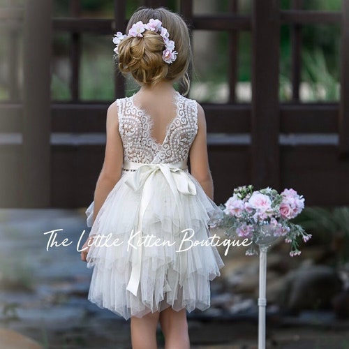Tulle Flower Girl Dress Ivory Flower Girl Dress White Lace | Etsy