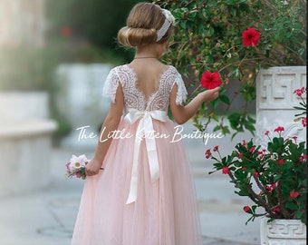 Flower girl dress, Blush Flower Girl Dress, Ivory Flower Girl Dress, tulle flower girl dress, lace flower girl dress, flower girl dresses