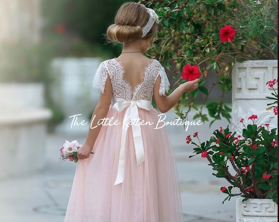 tulle flower girl dress, rustic lace flower girl dresses, bohemian ...