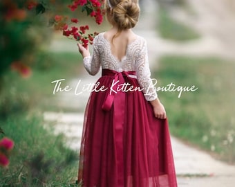 Abito da damigella d'onore, abito da damigella d'onore in tulle, abiti da damigella d'onore in pizzo, abito da sposa boho, abito da damigella d'onore a maniche lunghe, abito da principessa