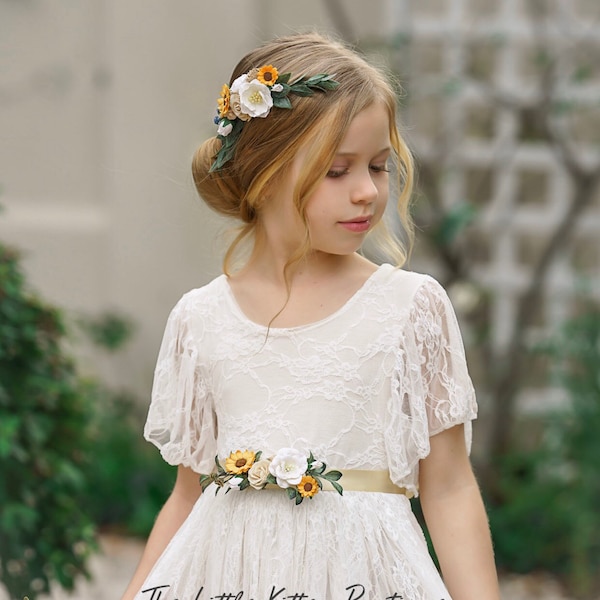 Ivory Flower girl dress, Tulle flower girl dress, country flower girl dress, rustic lace flower girl dress, Bohemian beach flower girl dress