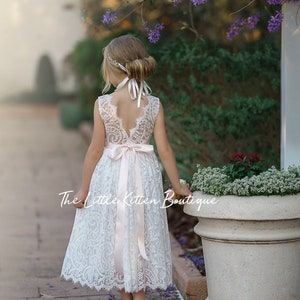 Bohemian flower girl dress, White lace flower girl dress, rustic flower girl dress, boho flower girl dress, Ivory Lace flower girl dresses