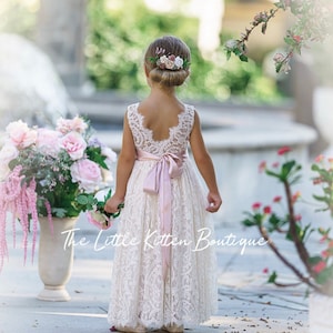 Flower girl dress, Bohemian Flower Girl Dress, rustic flower girl dress, boho flower girl dress, ivory lace flower girl dress, toddler dress