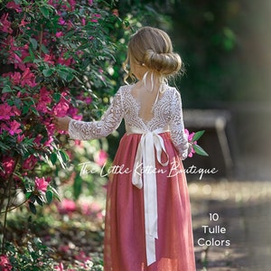 tulle flower girl dress, lace flower girl dress, Rustic flower girl dress, Boho flower girl dress, Toddler dress, fall flower girl dress
